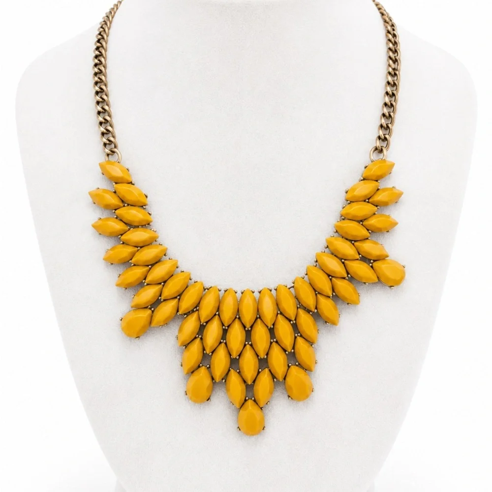 J. CREW Mustard Yellow Faceted Statement Bib Necklace